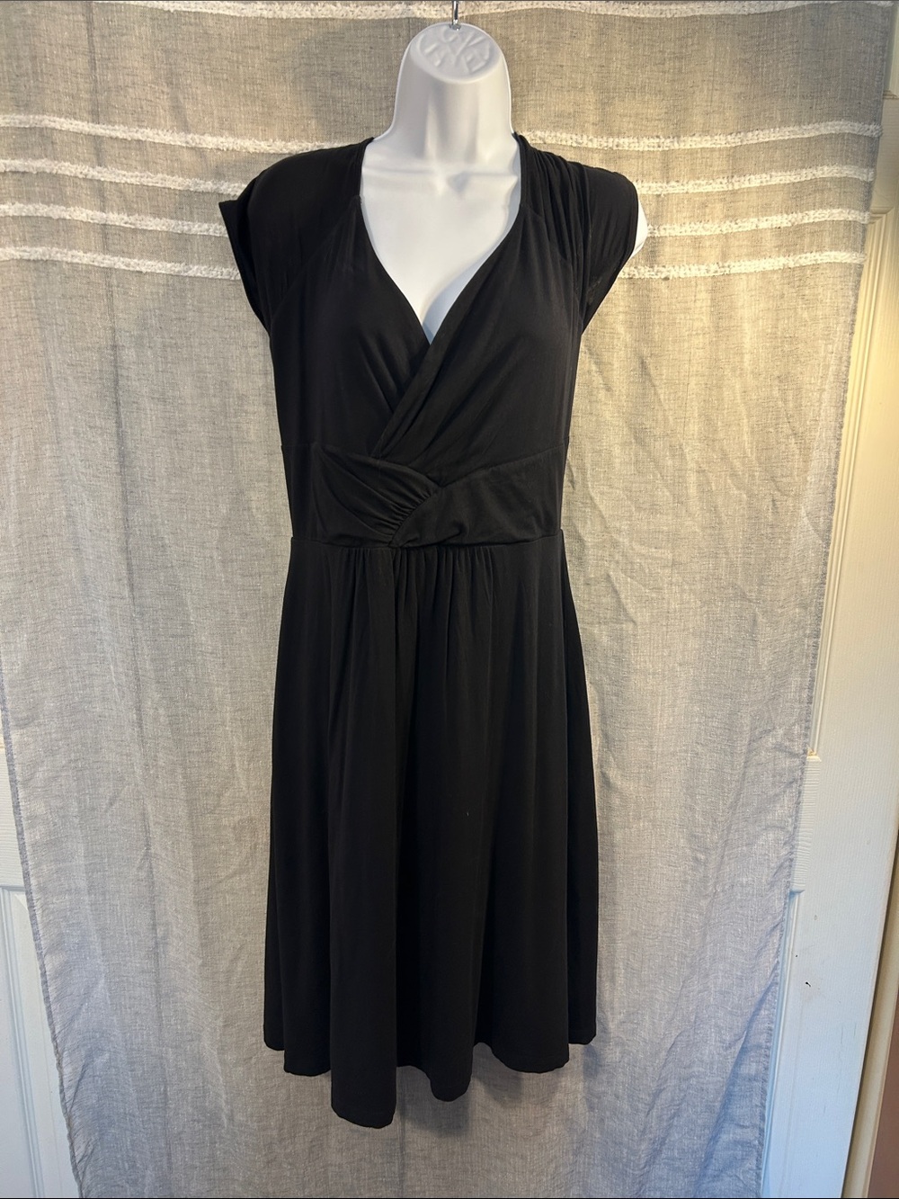 Garnet Hill Black Midi Dress with Cap Sleeves